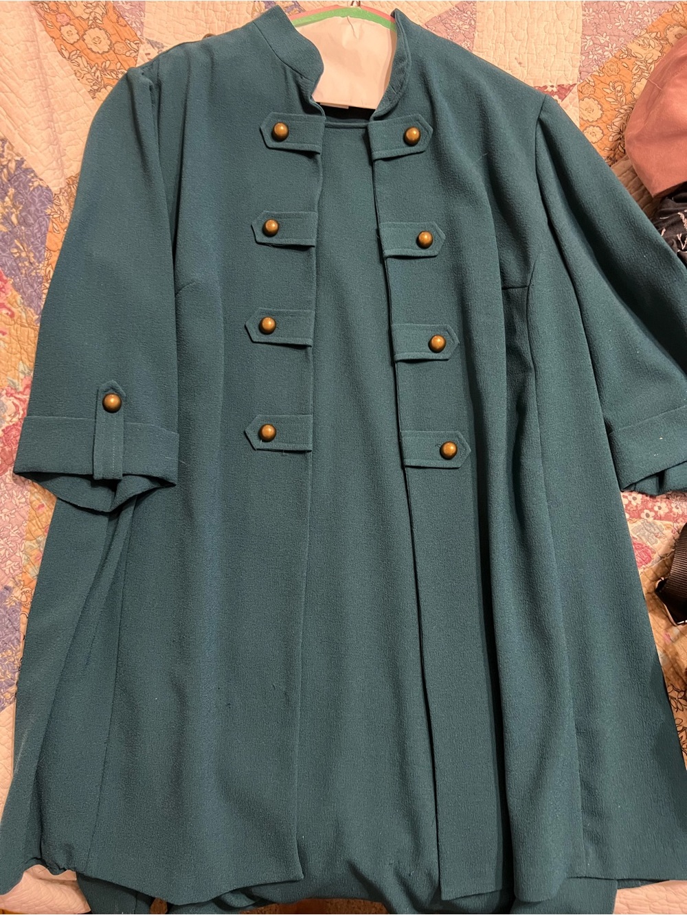 Dana Kay Teal Military-Button Short-Sleeve Coat